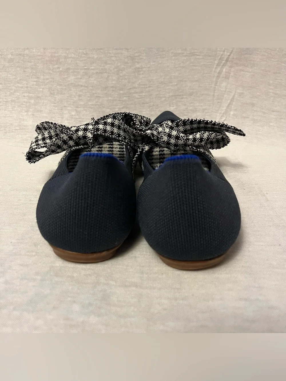 Rothy's The Point Mary Jane Bow Navy Flat with Houndstooth Bow